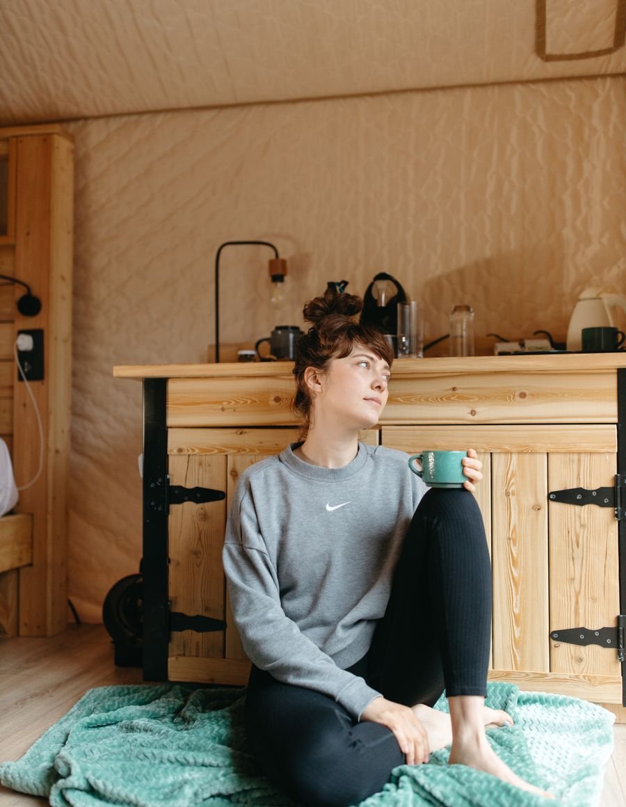 A woman relaxing at home.